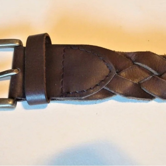 Aeropostale Belt, Brown Woven Braided Leather, Silver Tone Buckle, 39" Long - Picture 2 of 3